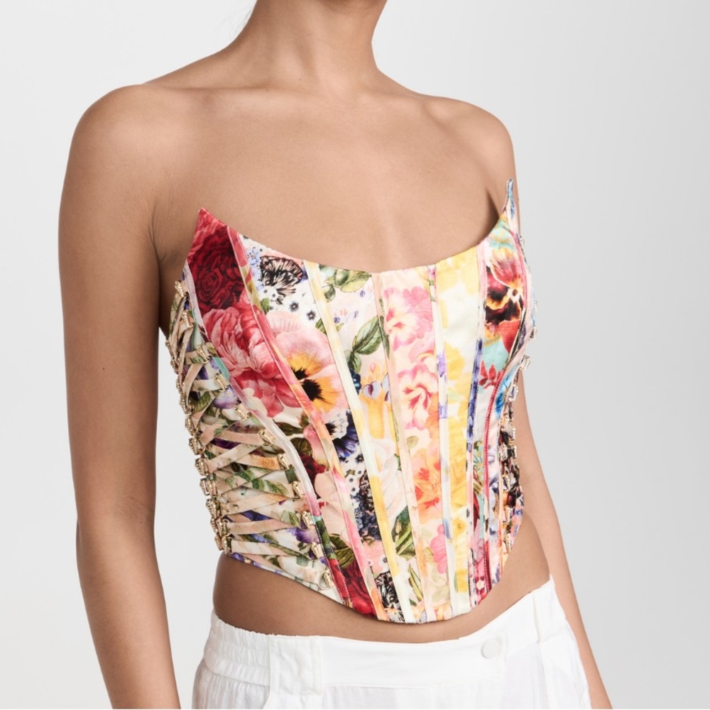 ZIMMERMANN Wonderland floral linen and silk bustier size 1